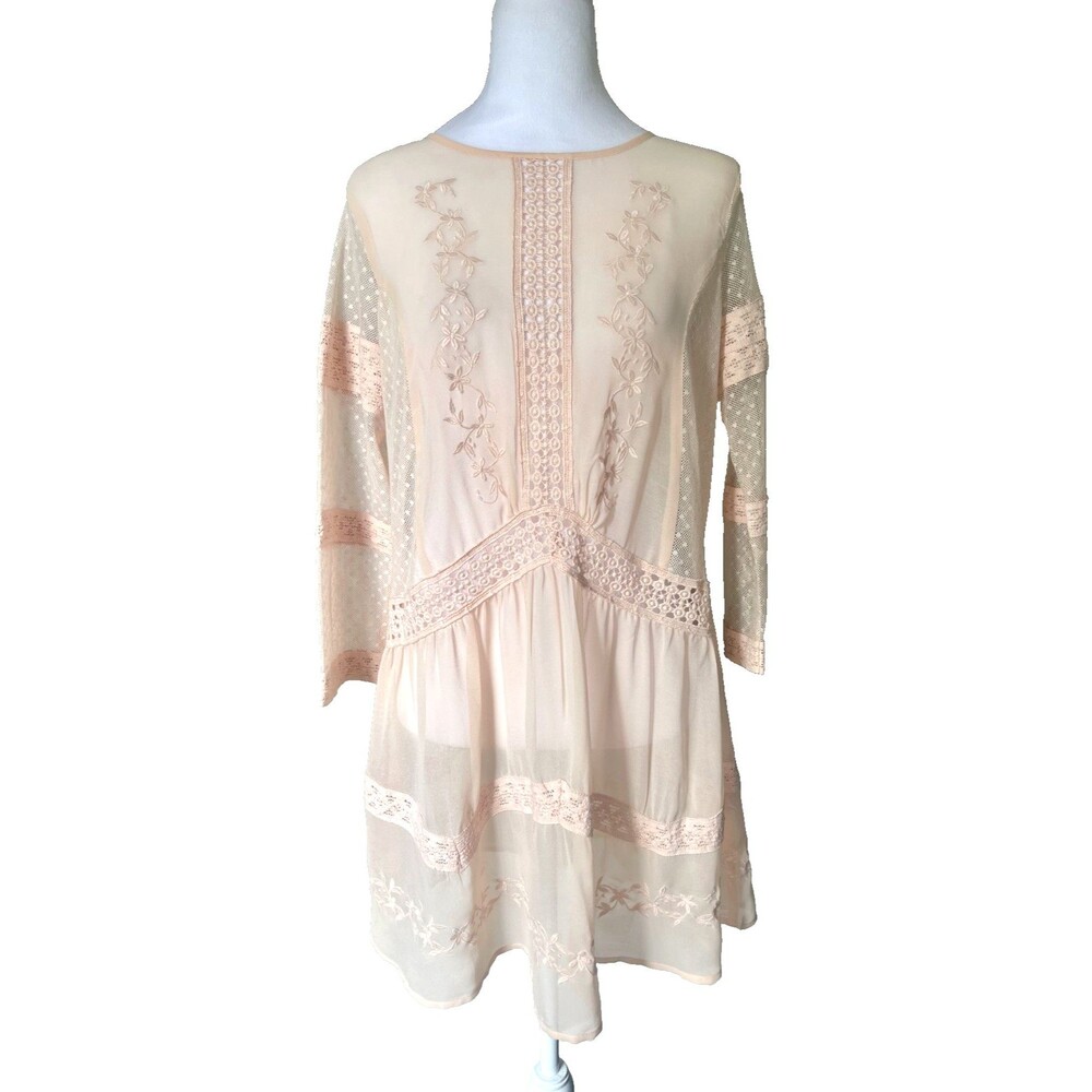 Topshop Sheer Lace Embroidered Dress Pink Cottagecore Sz 6
